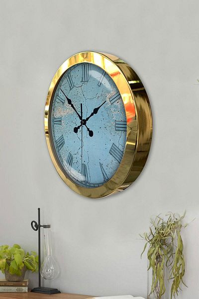 Kasva Concept Cadou 36 Cm Aur Metal Albastru Ceas de Perete