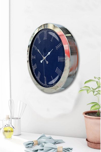 Kasva Concept Gift 36 cm Chrome Metal Blue Wall Clock