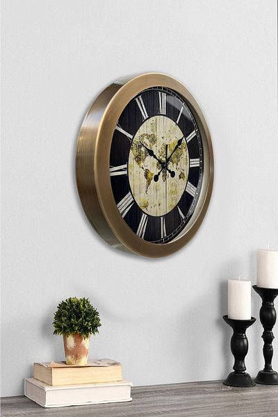 Kasva Concept 36 cm Tumbled Metal World Maps Wall Clock