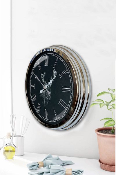 Kasva Concept Gift 40 cm Chrome Metal Animals Wall Clock