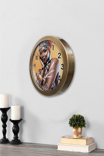 Kasva Concept Gift 36 cm Antique Metal African Woman Wall Clock