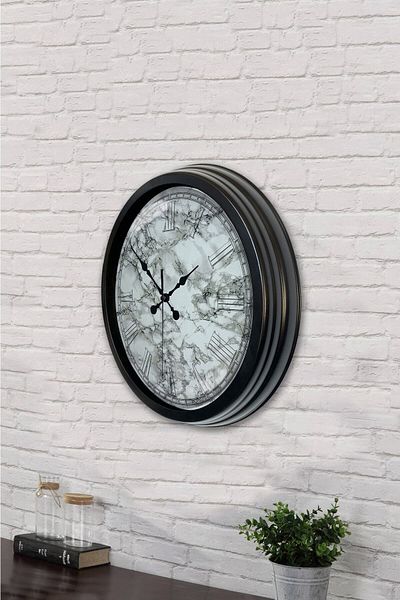 Kasva Concept 40 cm Black Metal Marble Design Wall Clock