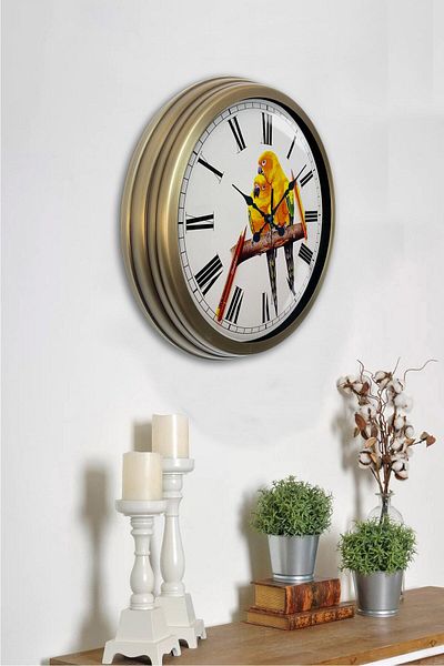 Kasva Concept Gift 40 cm Antique Metal Bird Wall Clock