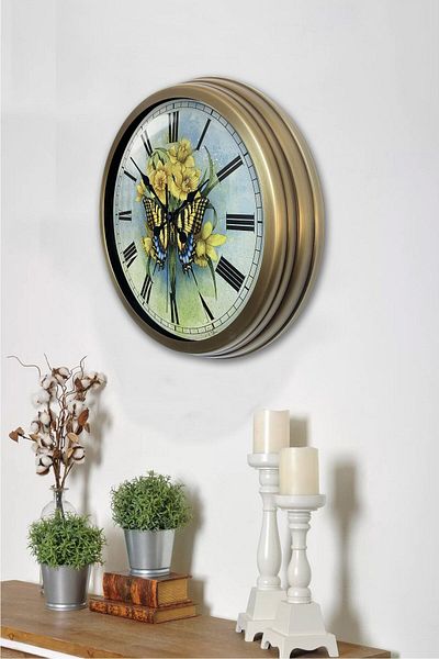 Kasva Concept Cadou 40 Cm Ceas de Perete Fluture Metal Vechi