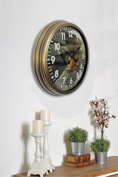 Kasva Concept Gift 36 cm Antique Metal Leaf Wall Clock
