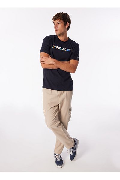 Tommy Hilfiger Bisiklet Yaka Mavi Erkek T-Shirt MW0MW34419