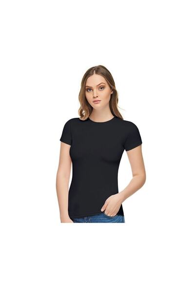 İki Yıldız Жіночий чорний лікра з круглим вирізом і короткими рукавами