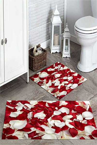 MEKTA HOME Gül Yapraklı 2li Banyo Paspas Takımı Mktpp 2040 60x100 50x60