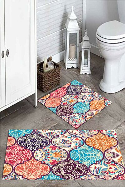 MEKTA HOME Πολύχρωμο Σετ Πατάκι Μπάνιου Mktpp 2039 60x100 50x60 2 τεμαχίων