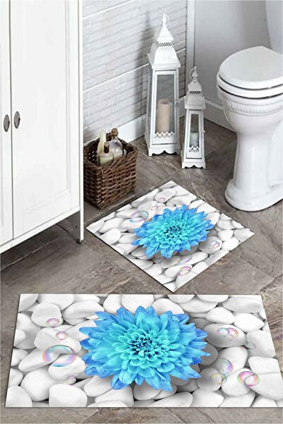 MEKTA HOME طقم سجادة حمام مكون من قطعتين على شكل زهرة نجوم ثلاثية الأبعاد