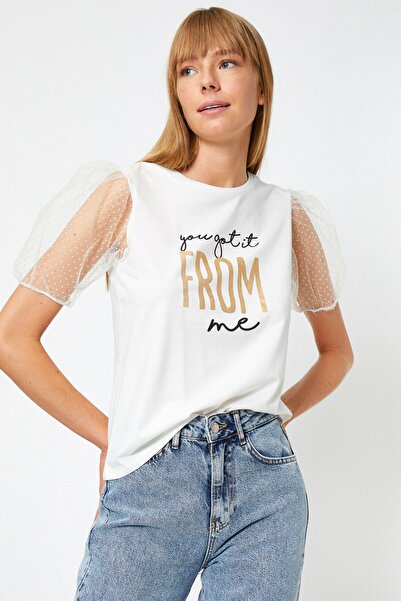 Koton Dámské tričko Ecru 0YAK13647EK