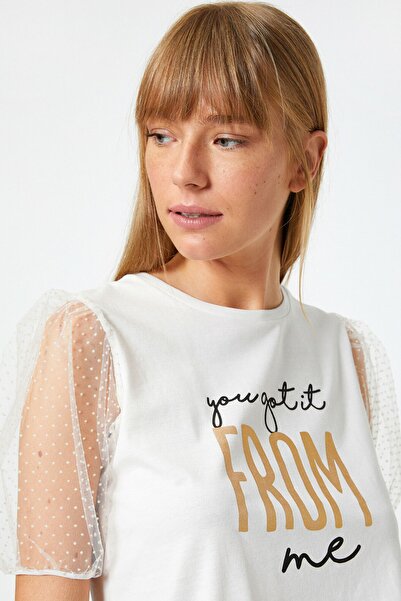 Koton Dámské tričko Ecru 0YAK13647EK