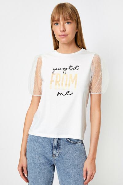 Koton Dámské tričko Ecru 0YAK13647EK