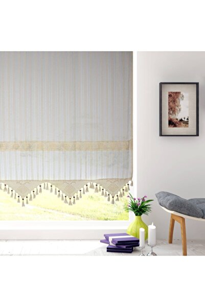 Demirhan Perde Pamuklu Ara Güpürlü Natural Çizgili Tül Perde