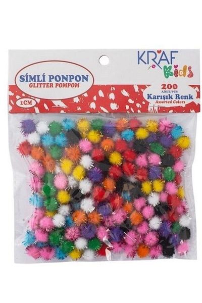 KRAF Πολύχρωμο Glitter Pompom 1 cm - 200 τμχ Kk75