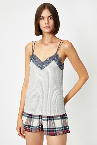 Koton Women's Gray Melange Pajama Top 0YLK22197MK