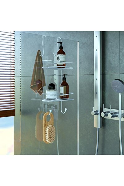 Teknotel Asmalı 2Kat Banyo Duşakabin Duş Rafı Mat Beyaz BK065