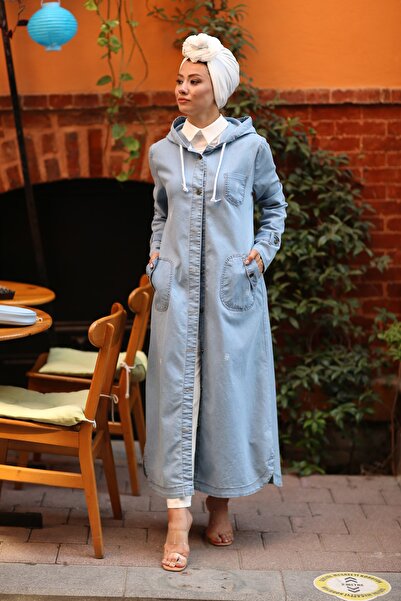 benguen 7563 cu glugă cu buton? Șapcă sport din denim - Albastru închis