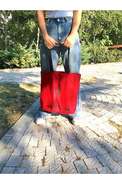 Serkan Çanta Bez Çanta Atölyesi Φούξια υφασμάτινη τσάντα με στάμπα