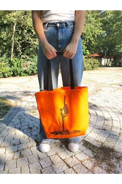 Serkan Çanta Bez Çanta Atölyesi Унисекс оранжева платнена чанта с щампа