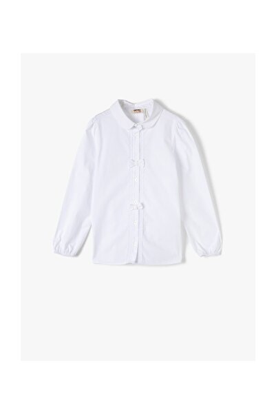 Koton Dívčí bílá bavlněná košile s mašlí 1KKG67887AW