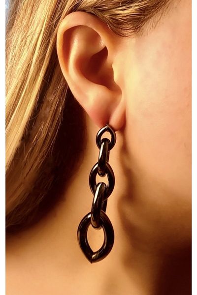 Entrendi Cansus Women's Anthracite Long Chain Earrings
