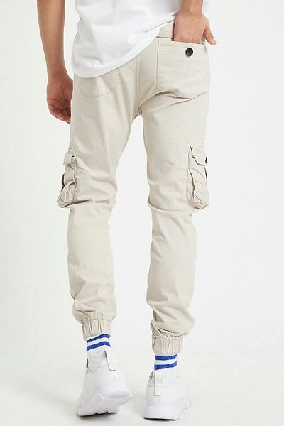 Tarz Cool Ανδρικό παντελόνι Lycra σε μπεζ Slim Fit Cargo Pocket