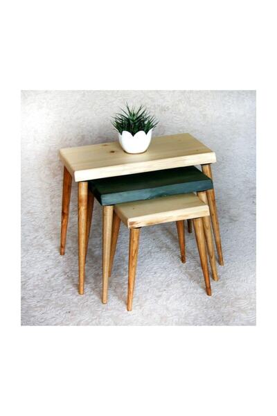 Mobenta Doğal Ağaç Masif Kütük 3 Lü Zigon Sehpa