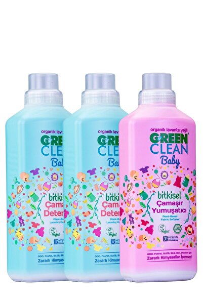Green Clean Baby Çamaşır Deterjanı 1 lt. + Çamaşır Deterjanı 1 lt + Yumuşatıc...