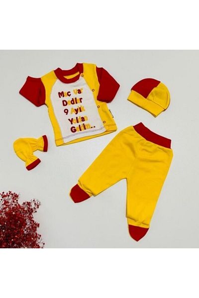 GÜLÜCÜK Baby Boy Yellow Red Fanatic 4-Piece Bodysuit Set