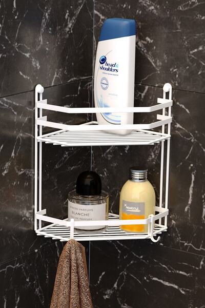 Teknotel İki Katlı Banyo Köşe Rafı Beyaz Es075h