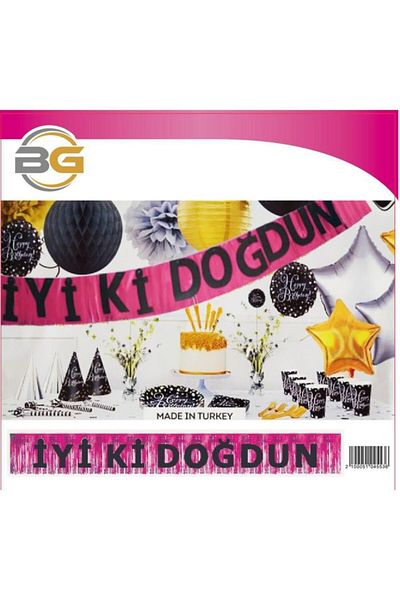 Kelebek Oyuncak Μαύρο γράμμα Happy Birthday σε ροζ φούντα