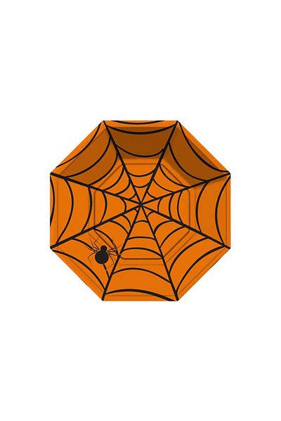 TT Tahtakale Toptancıları 23 Cm (8 Pieces) Orange Halloween Spider Web Themed Plate Octagonal