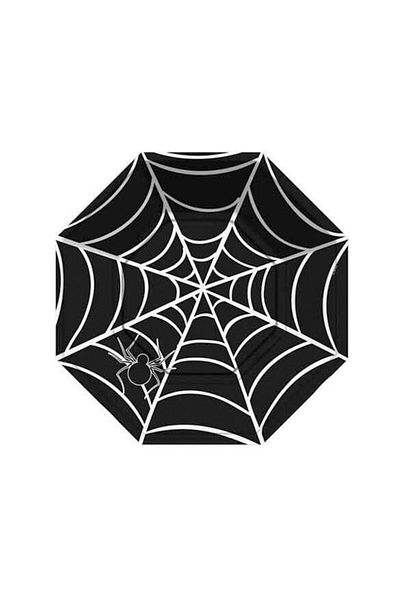 TT Tahtakale Toptancıları Black Spider Web Patterned Plate for Halloween - 23 Cm, 8 Pieces