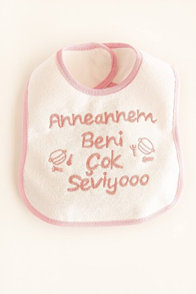 Babix Anneannem Beni Çok Seviyoo Yazılı Mama Önlüğü Pembe