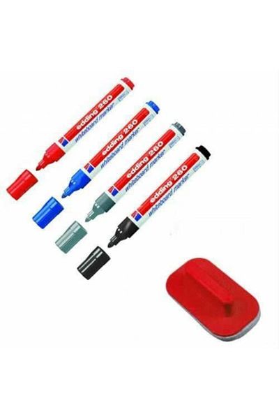 Edding 260 Erasable Blackboard Pens 4 Pieces + Board Eraser