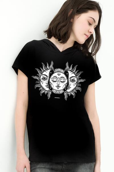 ROCKANDROLL Ženska majica sa kapuljačom Black Moon Sun kratkih rukava T-shirt