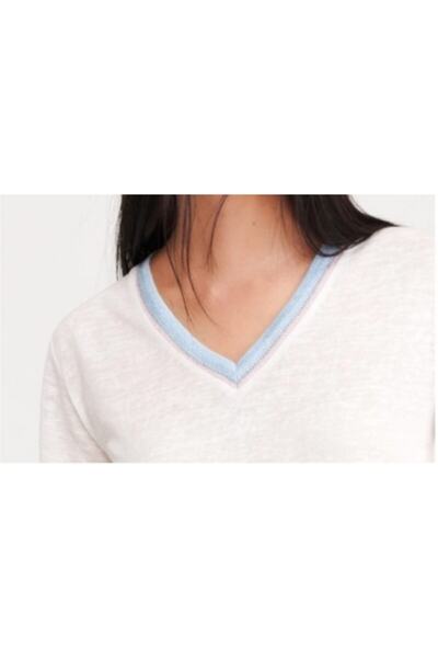 Yabgu Kadın Beyaz  V Yaka Bluz