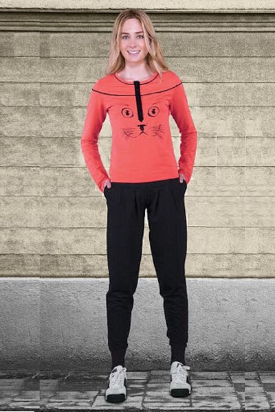Doreanse Women's Red Long Sleeve Sports Tracksuit Set Coral