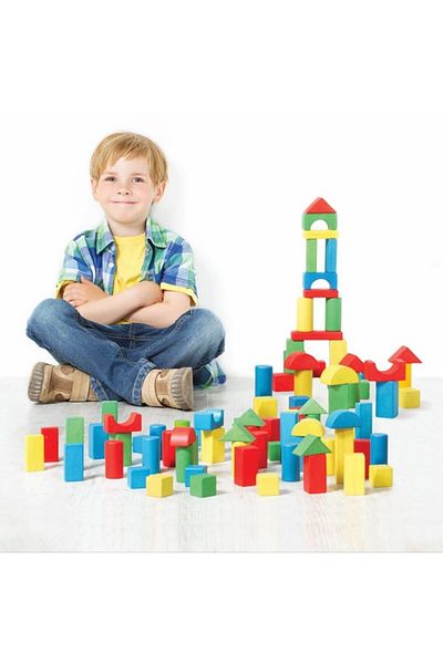 Kidea Wooden Block 100 Piece Colorful Kid-1004 U287747 /