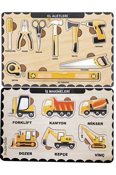 MAKETÇİNİZ Ahşap Bul Tak Eğitici 2 Adet Yapboz Puzzle Seti