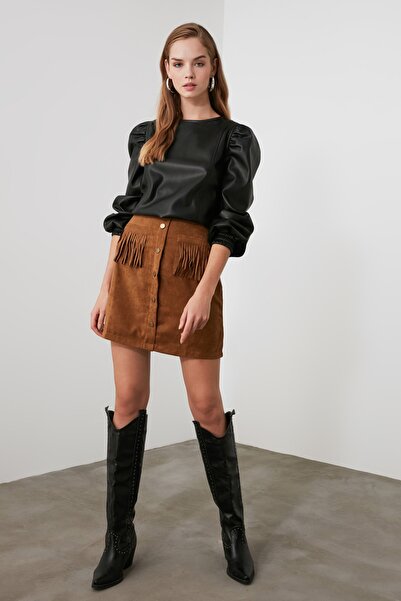 Trendyol Collection Fustă cu ciucuri camel TWOAW21ET0243