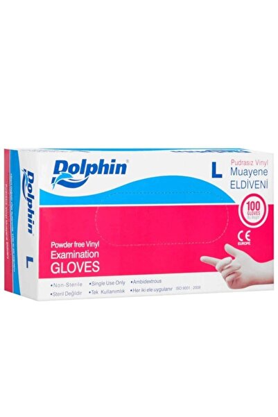Dolphin قفازات فينيل بيضاء خالية من البودرة (لتر) 100 قطعة