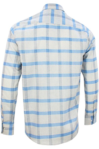 Varetta Чоловіча сорочка синя, 100% бавовна, довгі рукави, комір на ґудзиках, одна кишеня, класичний крій, у клітинку