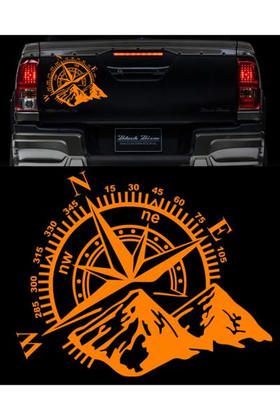 Melek Pazarı Pusula Dağ Off Road Araba Sticker, 20x16 Cm Turuncu Oto Sticker