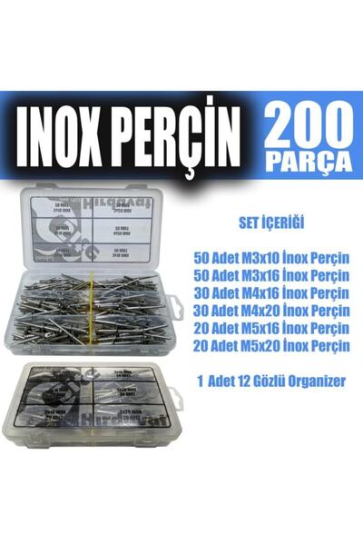 Site Hırdavat 200 Parça Metrik Inox Perçin Seti