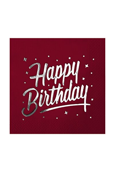 Story 33 سم 33 سم ورق فضي مزين بعيد ميلاد سعيد 16 منديل ورقي بلون بورجوندي