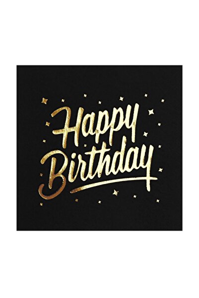 Story 33 سم X 33 سم مناديل ورقية سوداء مزينة بعبارة "عيد ميلاد سعيد" - عبوة م...