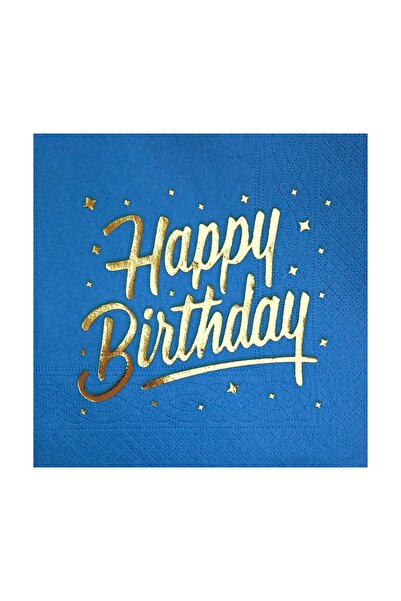 Story 33 سم مناديل ورقية زرقاء مزينة بتصميم "عيد ميلاد سعيد" بكمية 16 قطعة مع...