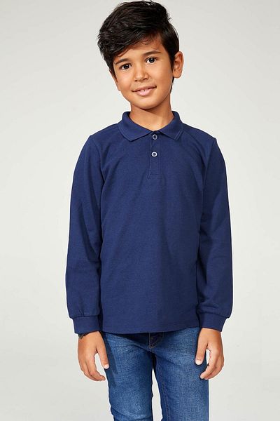 DeFacto Navy Blue Boys' Long Sleeve Polo T-Shirt